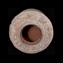 indus-valley-painted-pottery-vessel-with-meandering-linear-designs-and-pipal-leaf-in-brown-pigment_x7024c